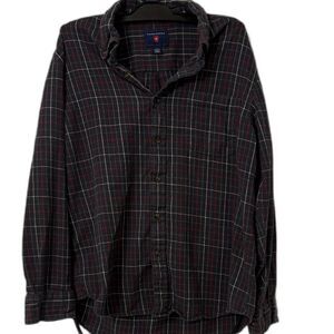 Saddlebred Dark Plaid Button Down Shirt Size LG